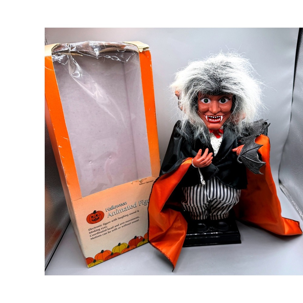 Vintage Fun World Halloween Animated Figure Vampire Sound Motion Boxed, Working